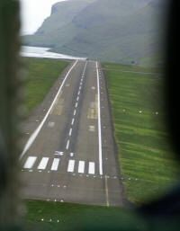 The approach to runway 31 shows the hazards faced when operating from Vagar Airport.  Photo  Paul Dubois Collection