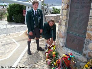On the 11th day of the 11th month at the 11th hour,the Head boy and girl of Hermanus High School lay a wreath for all those brave South African soldiers who gave their lives for our today.   Photo Manuel Ferreira 2006